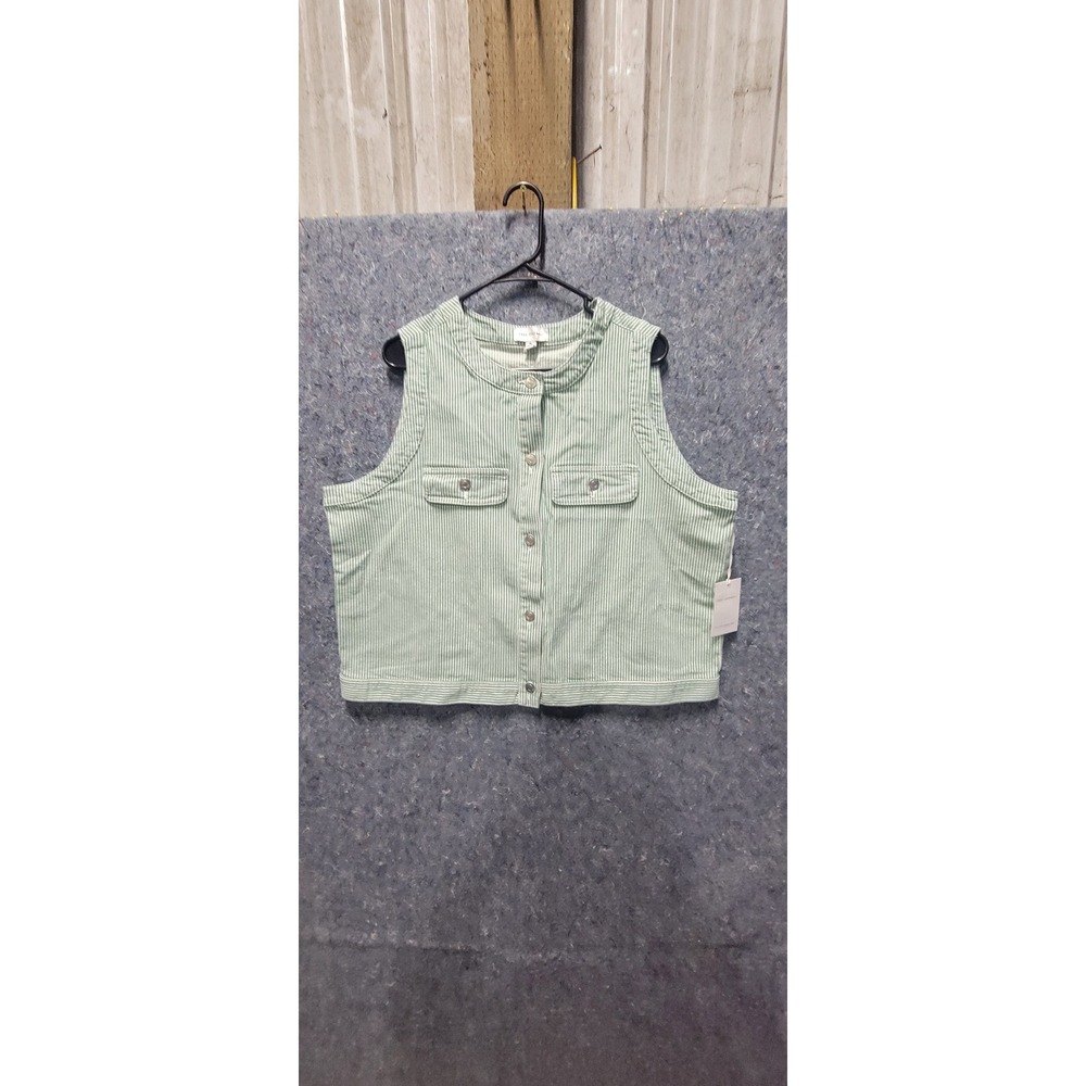 Free Assembly Women's/Unisex button Front Vest/Top Stripe Green/White L NWT